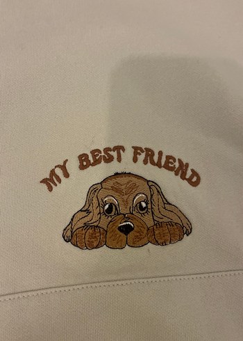 Bej Kapüşonlu Kız çocuk  Sweatshirt Köpek Baskılı - Görsel 2