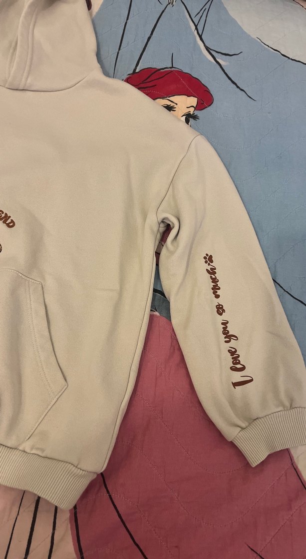 Bej Kapüşonlu Kız çocuk  Sweatshirt Köpek Baskılı - Görsel 5