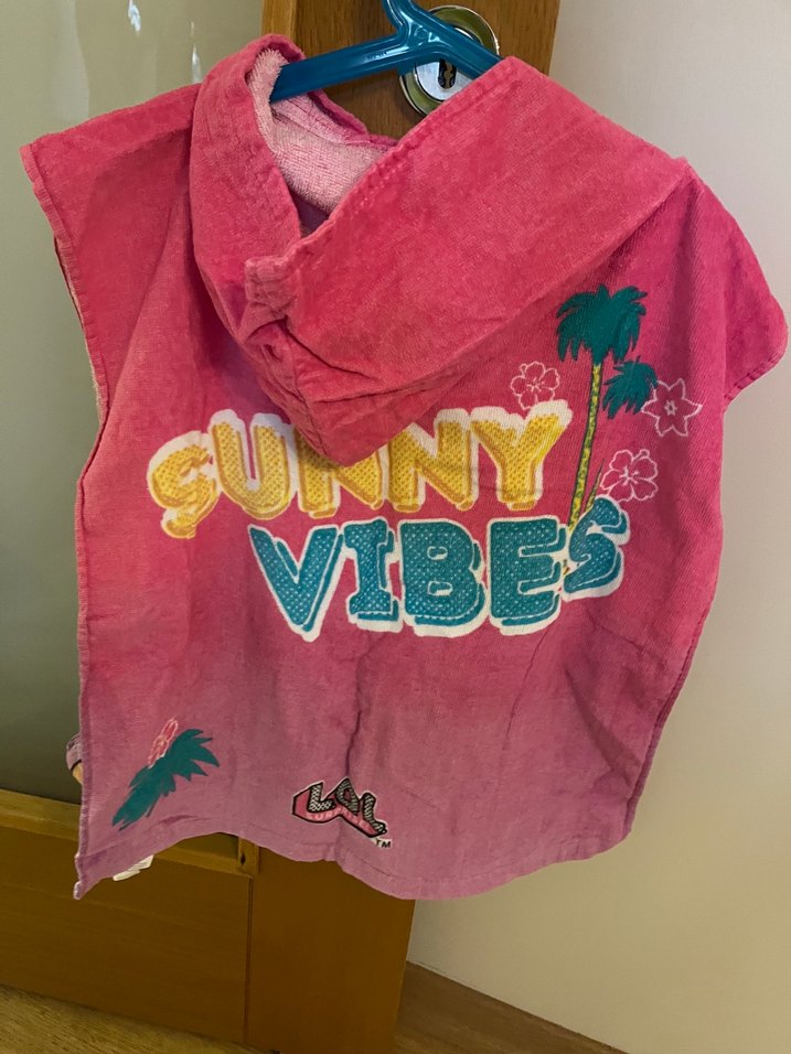 Desenli Kız Çocuk Bornozu, Kapüşonlu, Pembe - Görsel 2