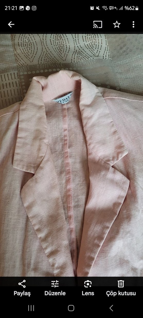 Pembe Keten Düğmeli Kadın Ceket - Görsel 2