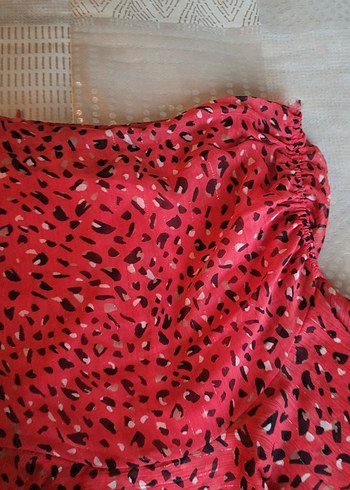 Kırmızı Desenli Volanlı Midi Kadın Etek - Görsel 2