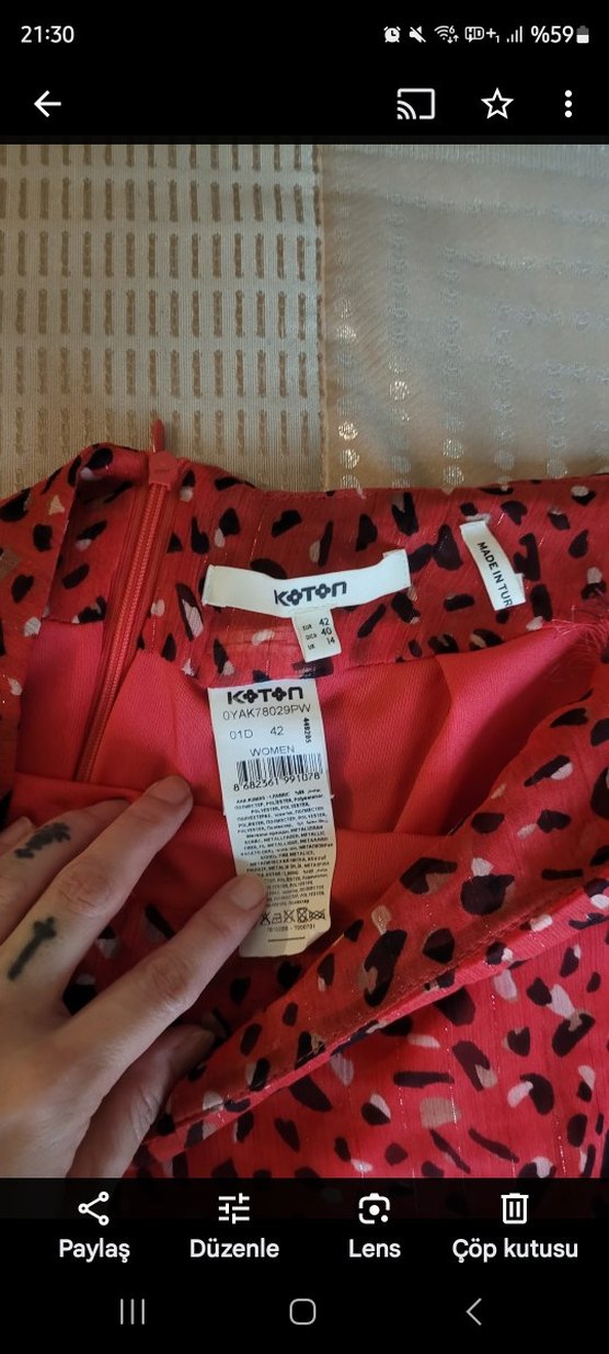 Kırmızı Desenli Volanlı Midi Kadın Etek - Görsel 3