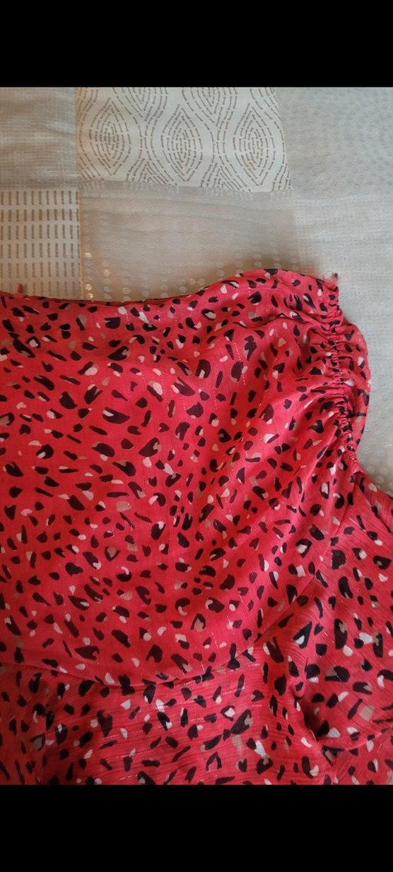 Kırmızı Desenli Volanlı Midi Kadın Etek - Görsel 2