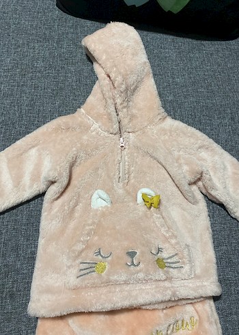 Peluş Kapüşonlu Pembe Bebek takım - Görsel 2