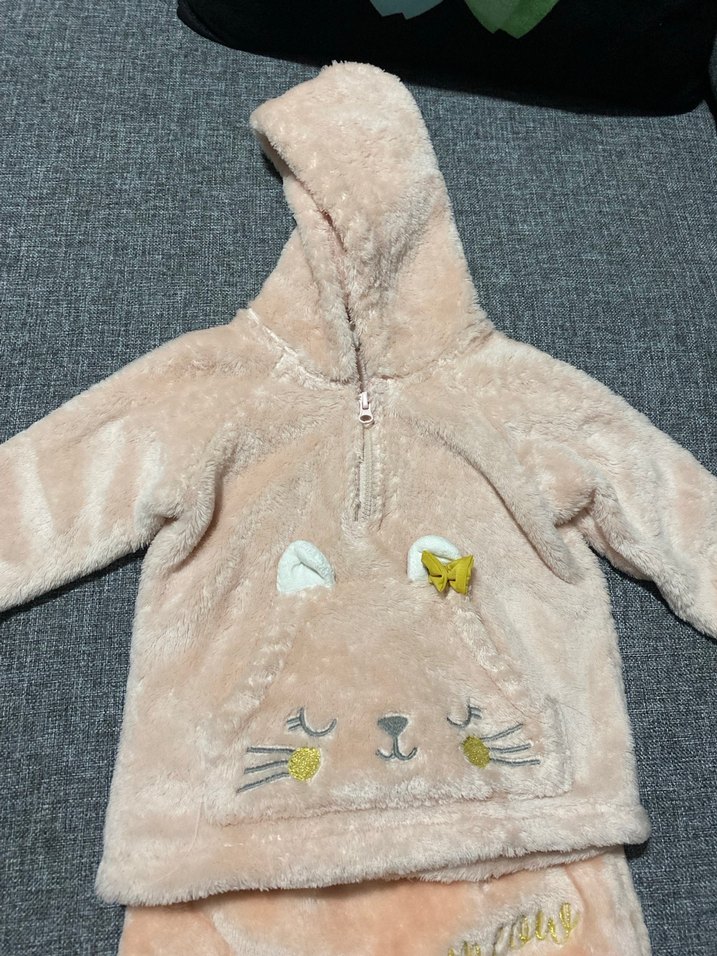 Peluş Kapüşonlu Pembe Bebek takım - Görsel 2