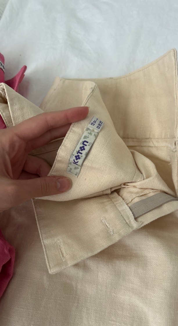 Kadın Koton  Keten Midi Boy döküm duran 3 pantolon - Görsel 3