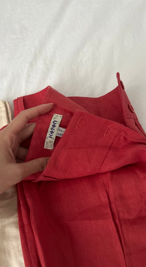 Kadın Koton  Keten Midi Boy döküm duran 3 pantolon - Görsel 4