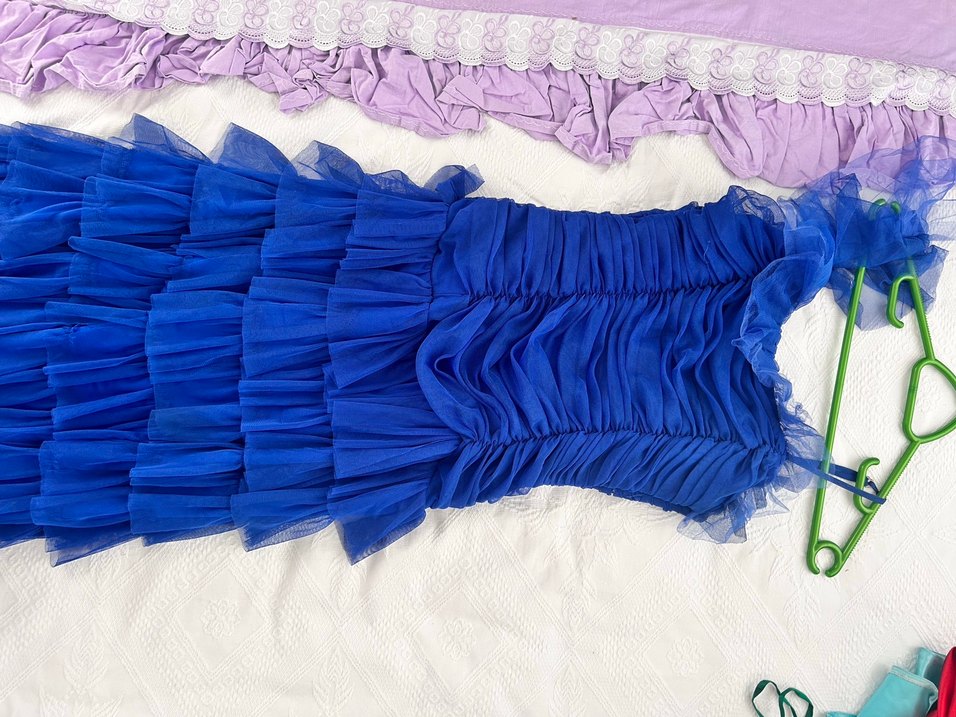 Parlak Lacivert Pilili Uzun Abiye Elbise - Görsel 4