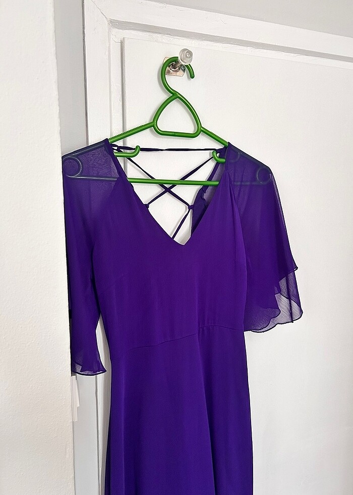 mor tül sırtı açık elbise - Görsel 2