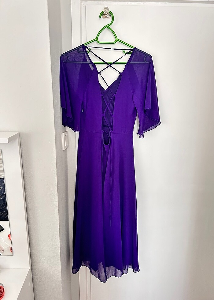 mor tül sırtı açık elbise - Görsel 4