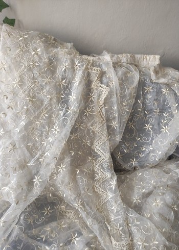 Bohem İşlemeli Beyaz Gri Tül Perde - Görsel 3