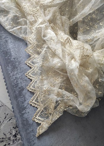 Bohem İşlemeli Beyaz Gri Tül Perde - Görsel 5