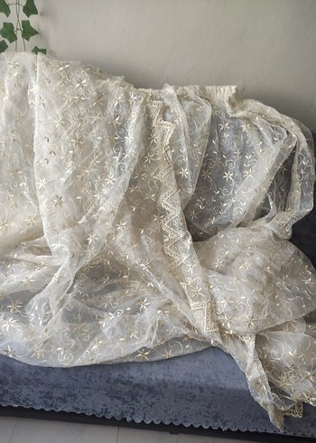 Bohem İşlemeli Beyaz Gri Tül Perde - Görsel 4