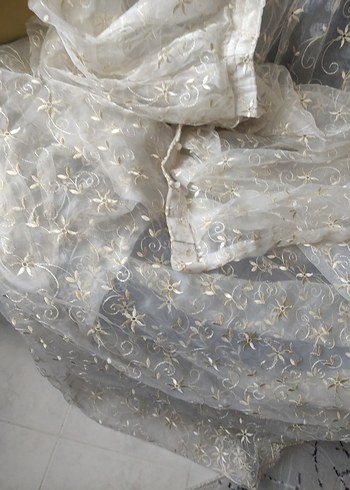 Bohem İşlemeli Beyaz Gri Tül Perde - Görsel 6