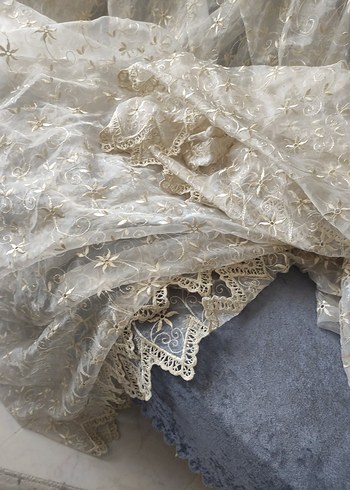 Bohem İşlemeli Beyaz Gri Tül Perde - Görsel 8