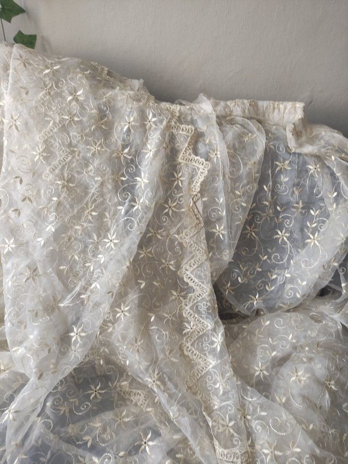 Bohem İşlemeli Beyaz Gri Tül Perde - Görsel 3