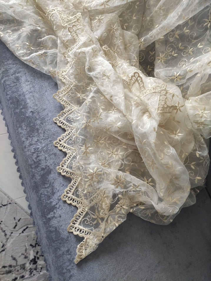 Bohem İşlemeli Beyaz Gri Tül Perde - Görsel 5