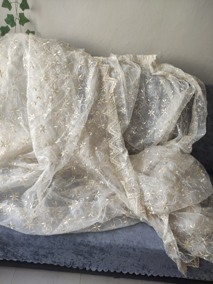 Bohem İşlemeli Beyaz Gri Tül Perde - Görsel 4