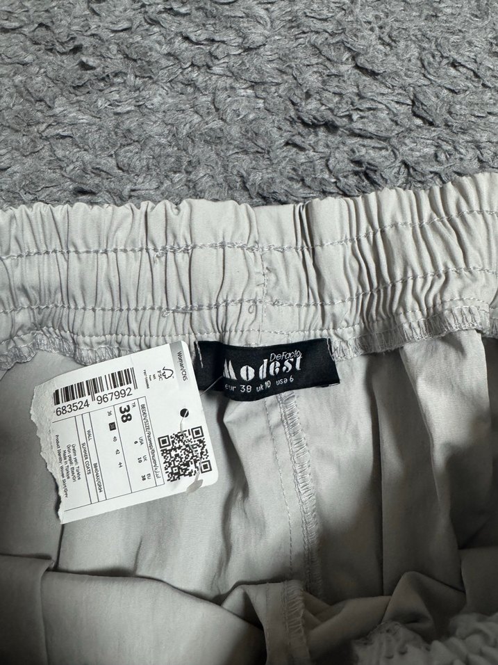 Gri Kadın Keten paraşüt Uzun Etek - Görsel 2