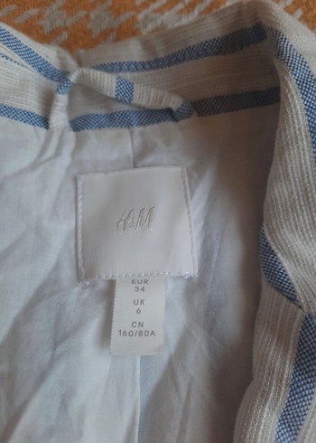 Mavi Çizgili Kadın Keten Blazer - Görsel 2