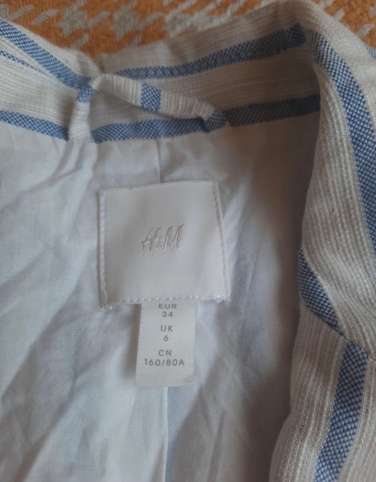 Mavi Çizgili Kadın Keten Blazer - Görsel 2