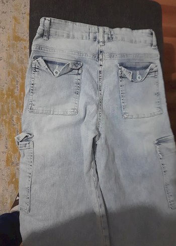 Açık mavi Bol Kesim Kargo Kot Pantolon - Görsel 3