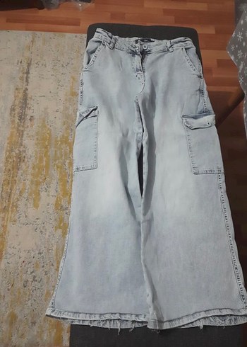 Açık mavi Bol Kesim Kargo Kot Pantolon - Görsel 2