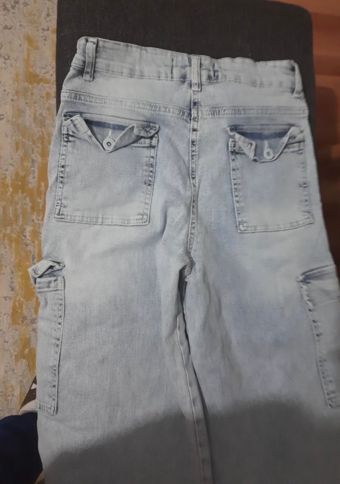 Açık mavi Bol Kesim Kargo Kot Pantolon - Görsel 3