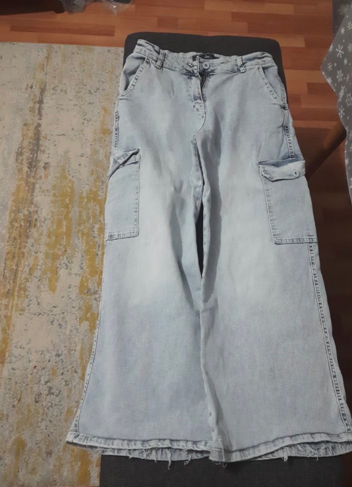 Açık mavi Bol Kesim Kargo Kot Pantolon - Görsel 2