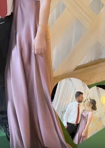 Saten Mor Drapeli Uzun Abiye Elbise - Görsel 2