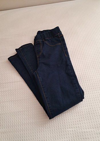Kız Çocuk Elastik Bel Koyu Mavi Denim Pantolon