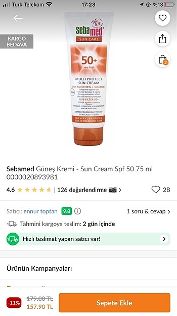 Sebamed güneş kremi