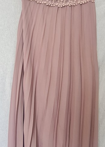 Toz Pembe Pilili Uzun Kadın Etek