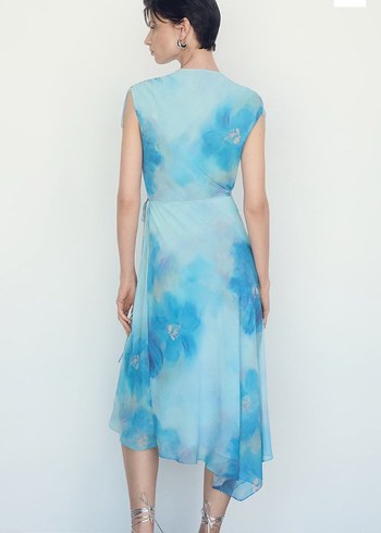 Mavi Drape Detaylı Uzun Kadın Elbise - Görsel 2