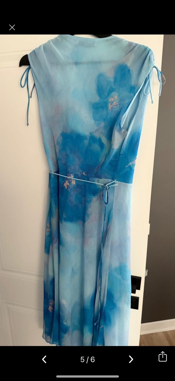 Mavi Drape Detaylı Uzun Kadın Elbise - Görsel 3