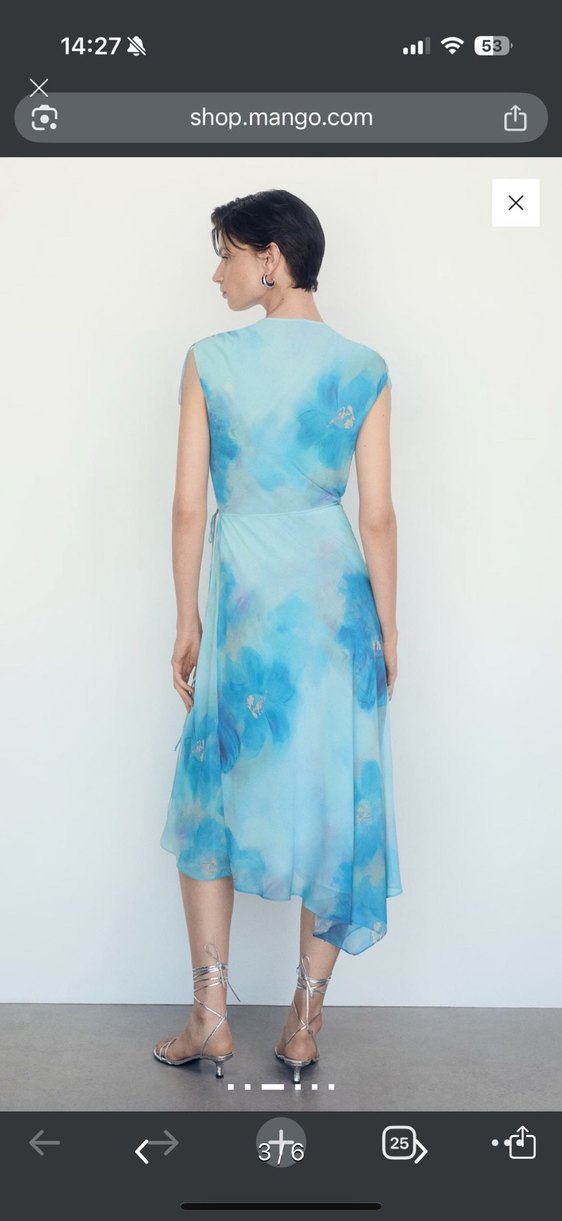 Mavi Drape Detaylı Uzun Kadın Elbise - Görsel 2