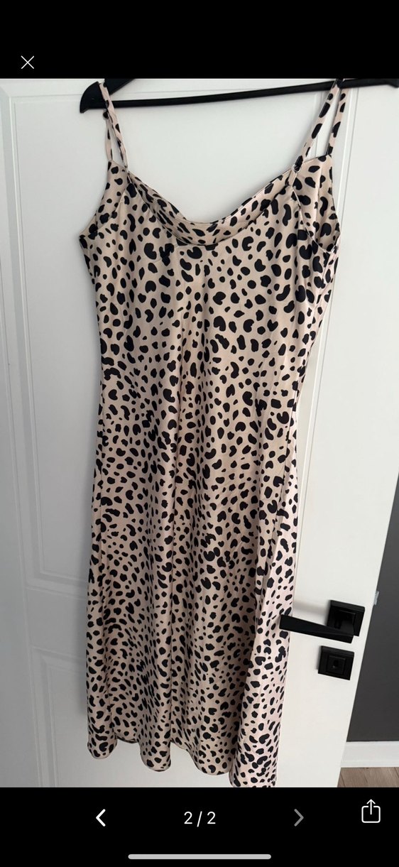 Leopar Desenli Uzun İnce Askılı Elbise - Görsel 2
