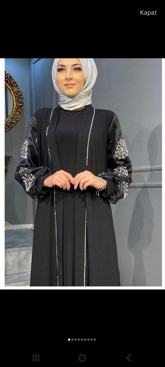 Nakış Detaylı Siyah Uzun Kollu Uzun Elbise - Görsel 3