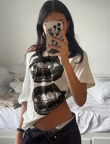 s Beden beyaz Renk Y2k baskılı tshirt