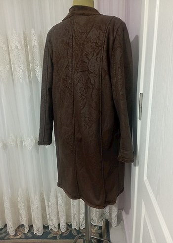 Kahverengi Uzun Deri Kadın Kaban - Görsel 4