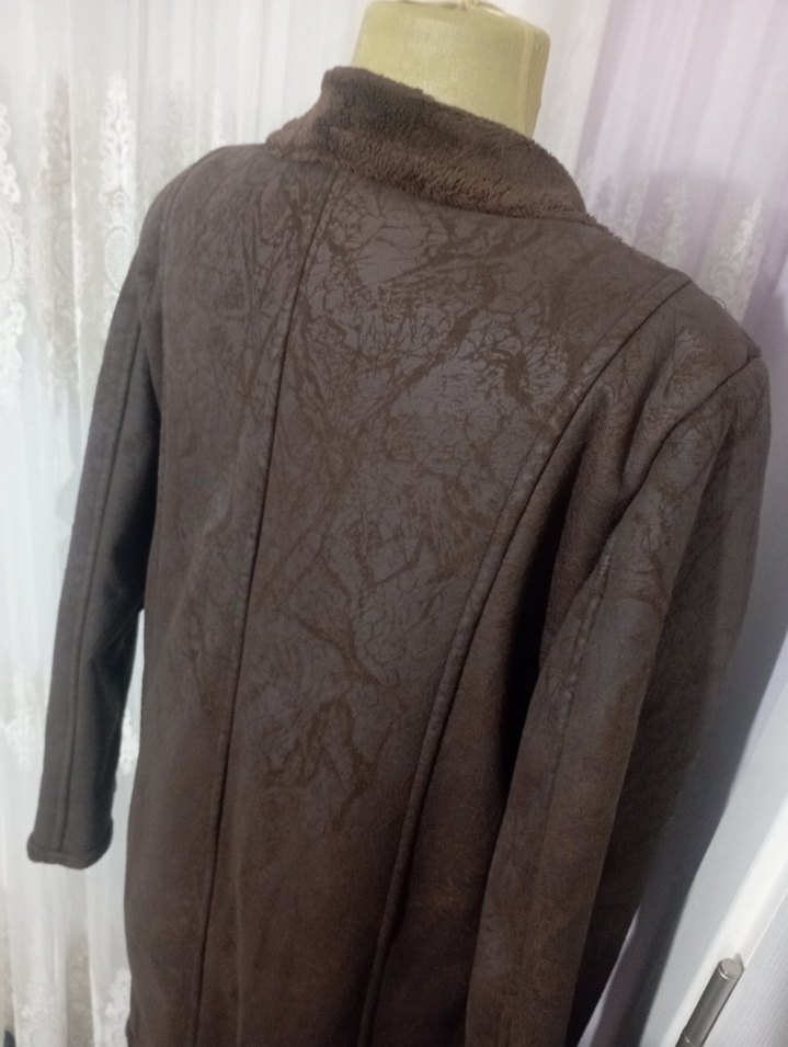 Kahverengi Uzun Deri Kadın Kaban - Görsel 5