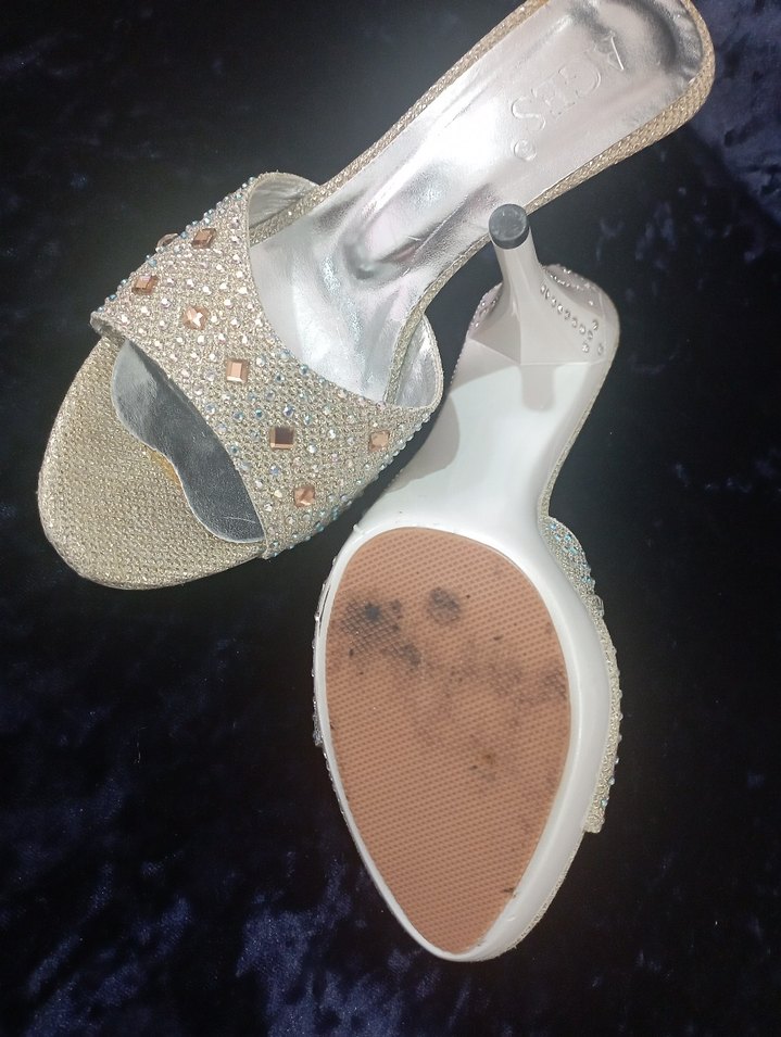 Beyaz Payetli Kadın Topuklu Abiye Terlik - Görsel 5