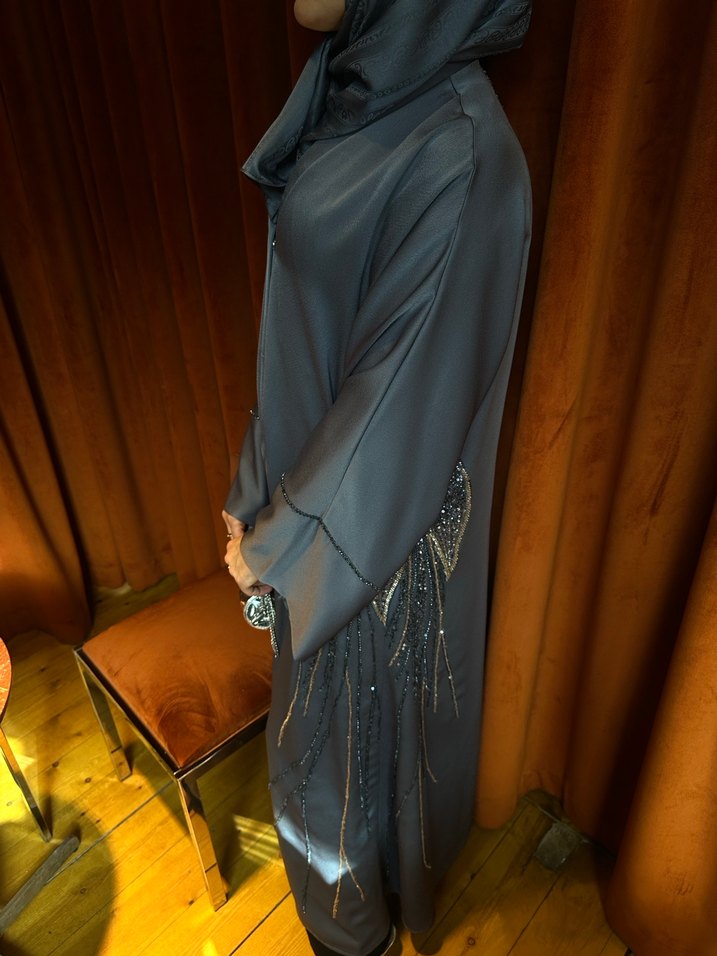 Gümüş renk ful işleme abaya - Görsel 2