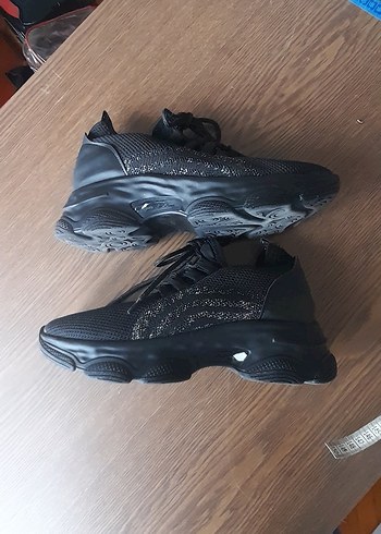 Siyah Elastik Spor Kadın Sneakers - Görsel 6