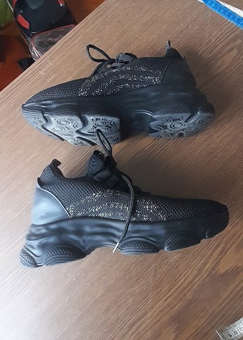 Siyah Elastik Spor Kadın Sneakers - Görsel 2