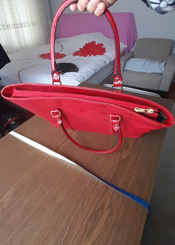 Parlak Kırmızı Deri Kadın Çanta - Görsel 7