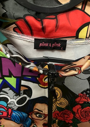 Pop&Pink Renkli Baskılı Crop Spor Fermuarlı Ceket
