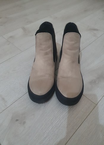 38 Beden camel Renk Bej Süet Kadın Dolgu Topuklu Bot