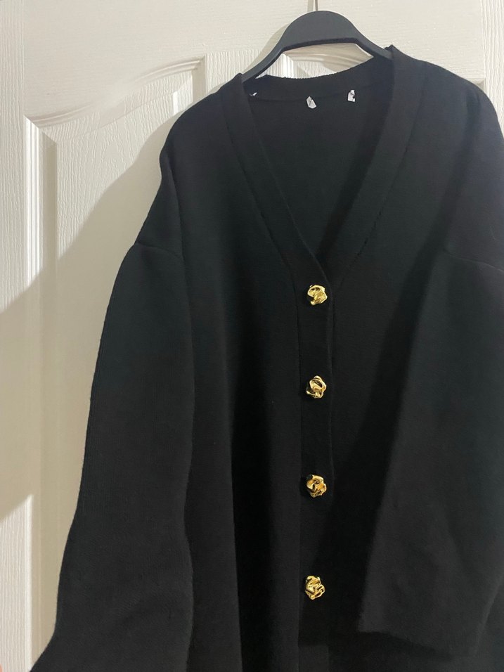 Düğmeli Siyah Uzun Kadın Kaban - Görsel 2