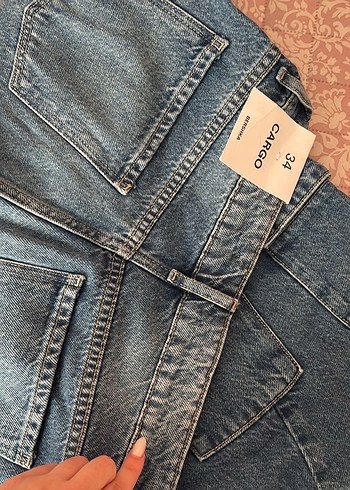 Düğmeli Lacivert Loose Fit Midi Kot Pantolon - Görsel 5